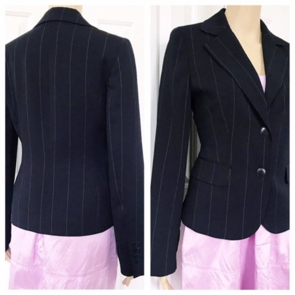 LOFT Pinstripe Black and white two button blazer size 4 - Picture 3 of 7